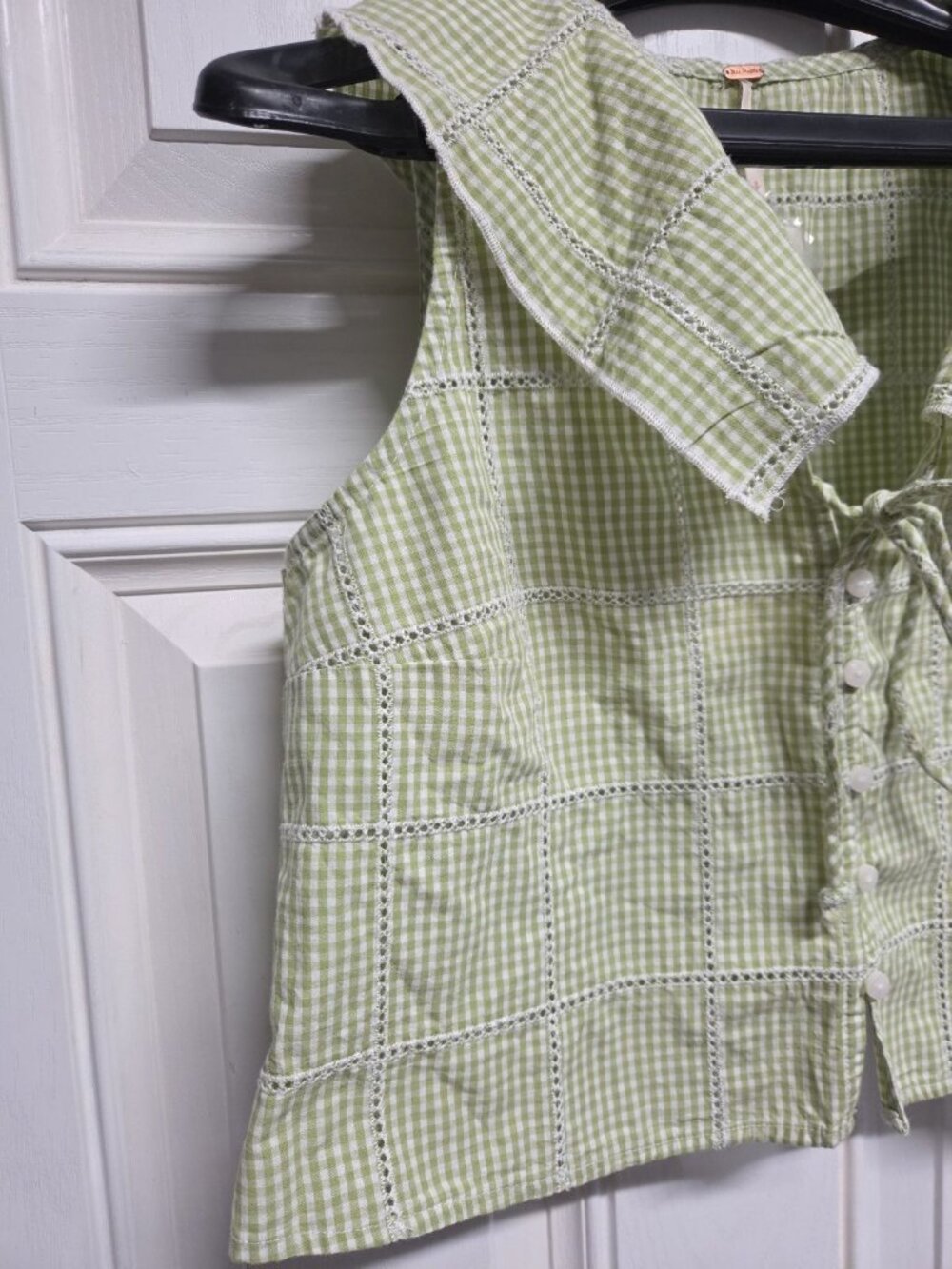 Free People Light Green Gingham Tie-Front Crop Top - Picture 4 of 9